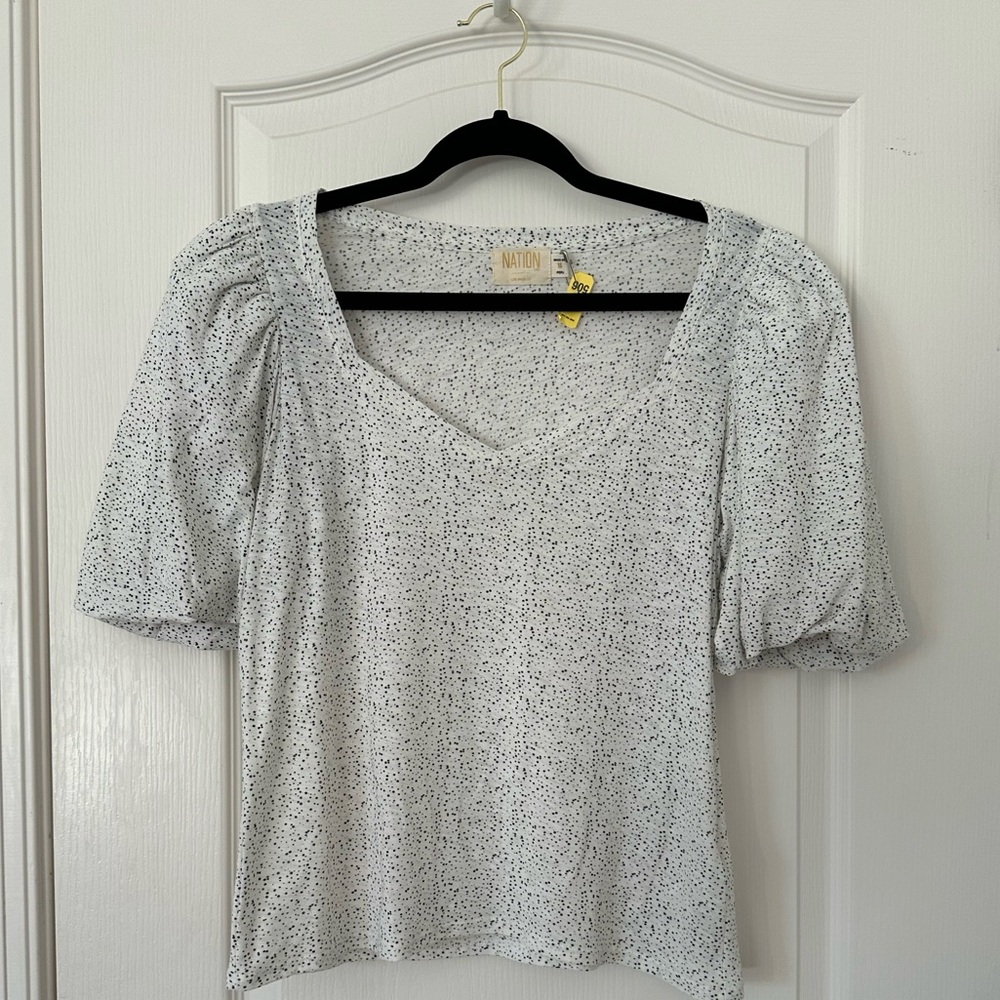 Nation Ltd Women’s Puffer sleeve shirt top speckled Medium Pima Cotton